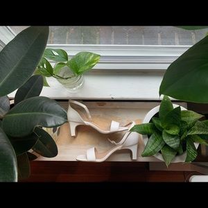 White block heels, square toe